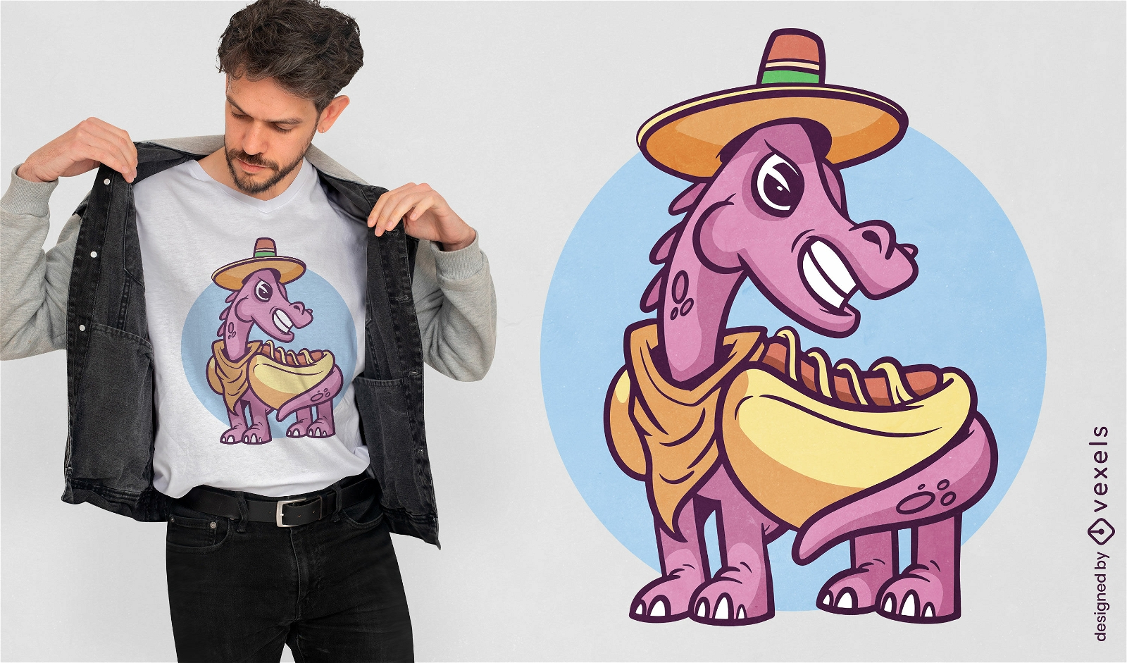 Design de camiseta de dinossauro de cachorro-quente mexicano