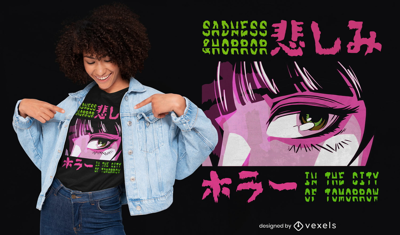 Diseño de camiseta de chica japonesa de anime de terror