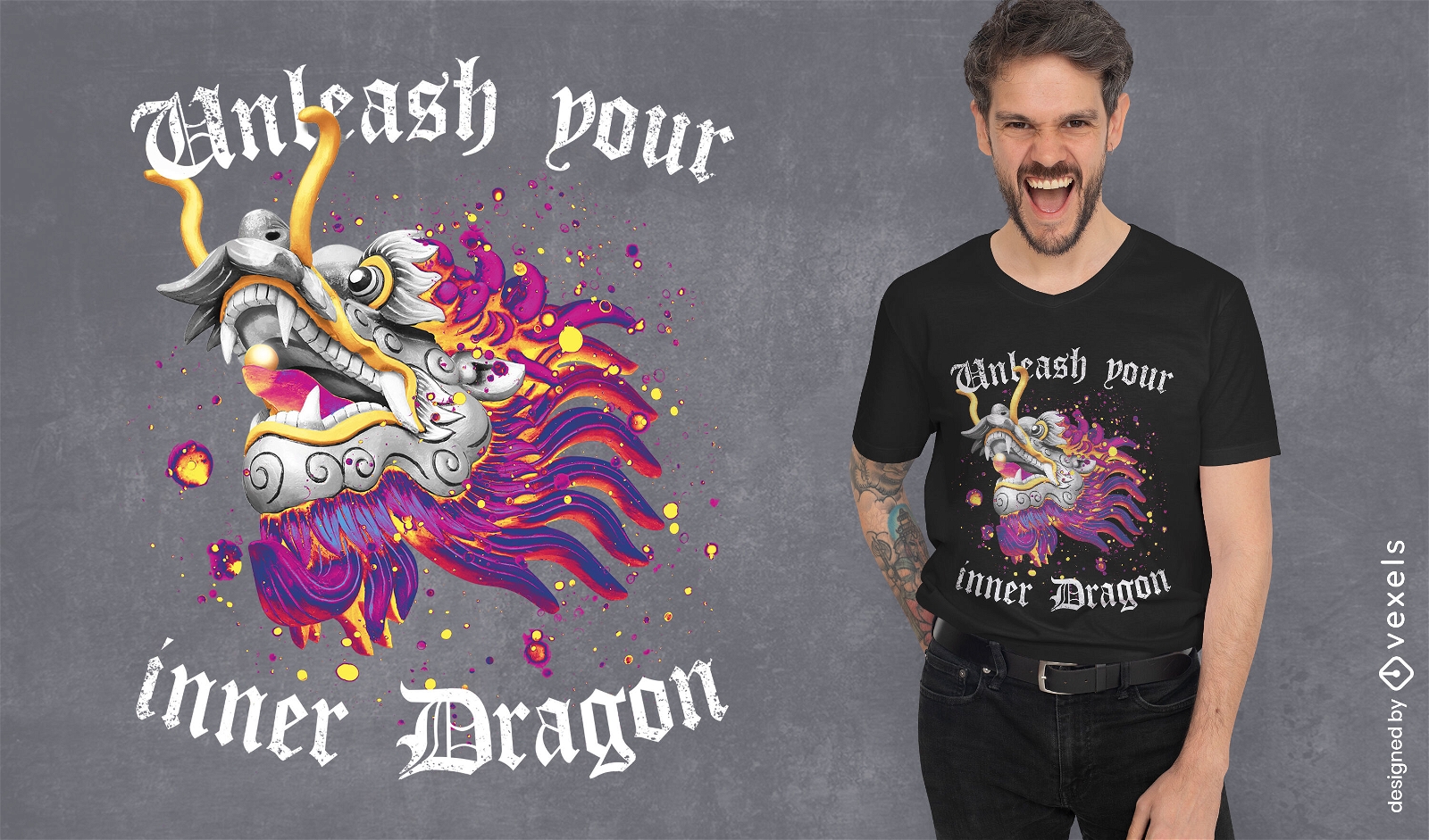 Diseño de camiseta de decoración de dragón de carnaval.