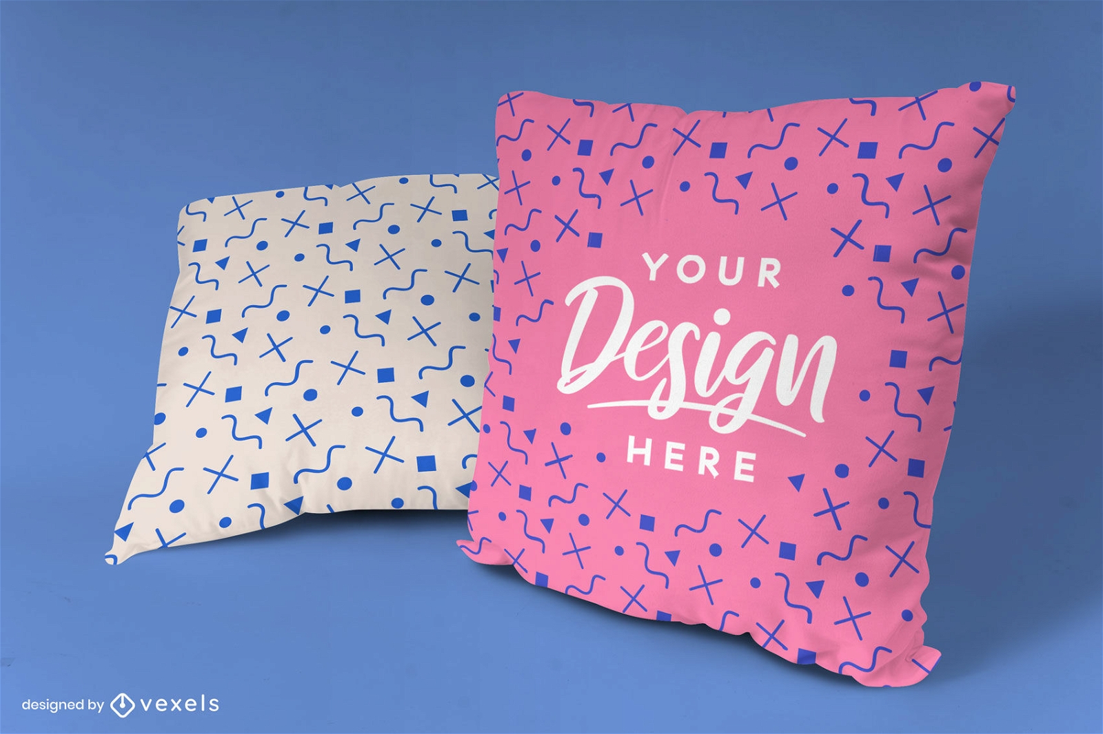 Double throw pillows on solid background mockup