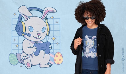 Easter bunny playing videogames t-shirt design