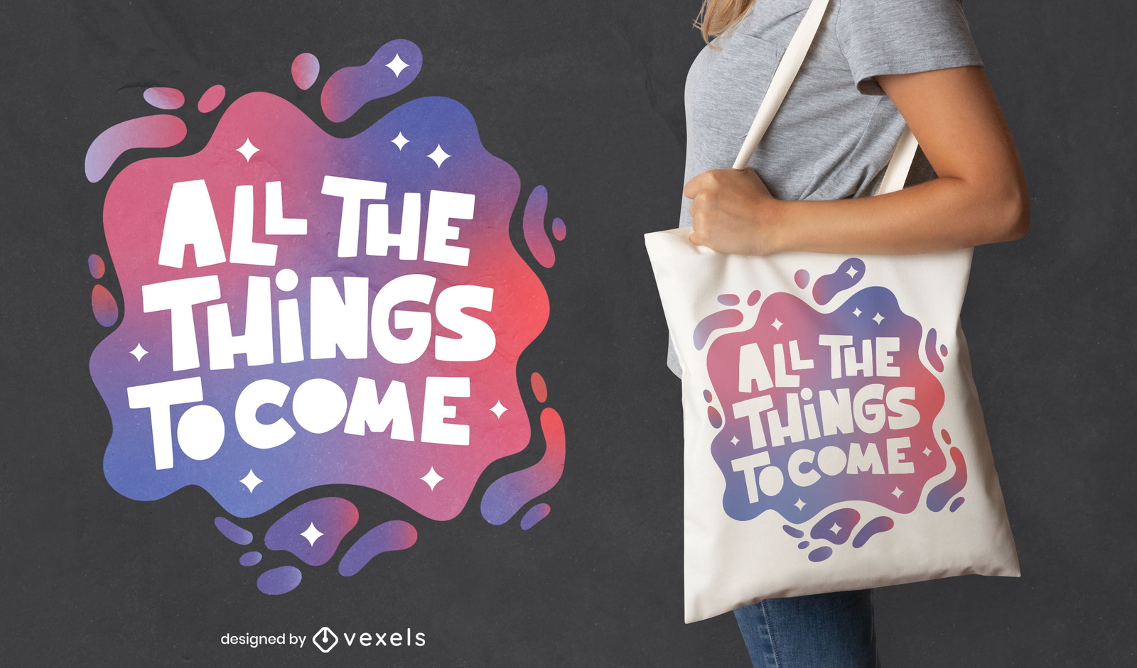 Diseño de bolsa de asas con cita de Things to Come