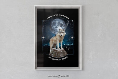 Animal lobo contra o cartaz da lua psd