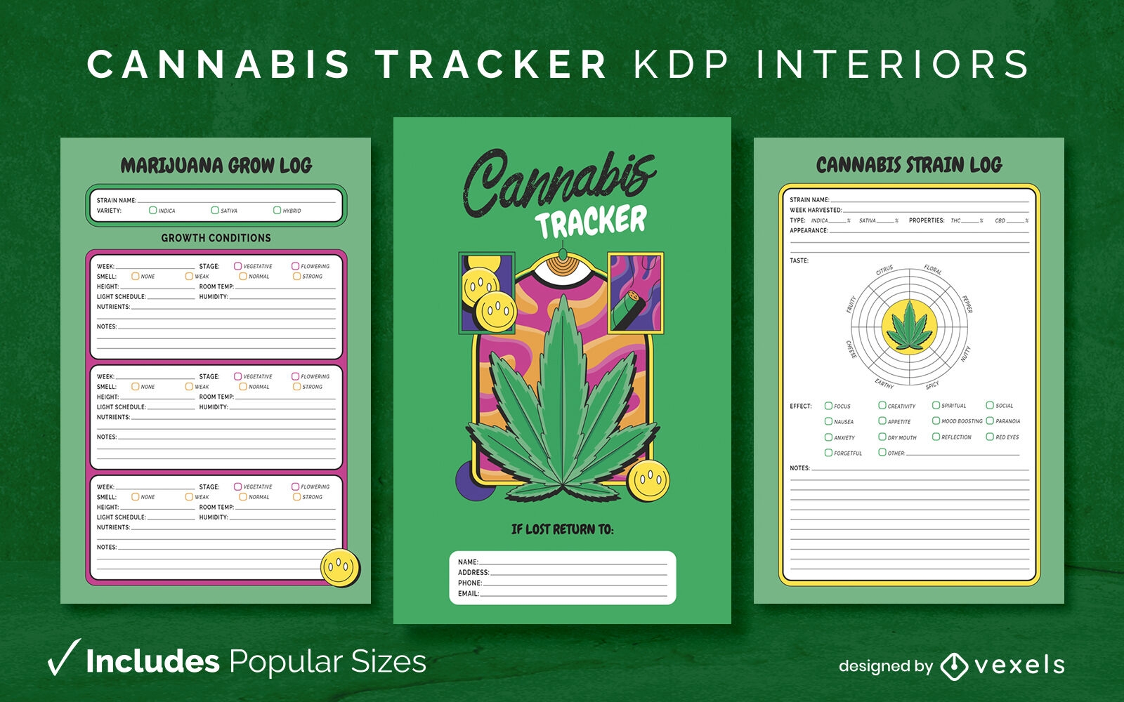 Plantilla de diario de seguimiento de cannabis Diseño de interiores KDP