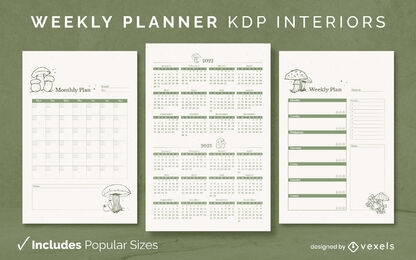 Modelo de design de diário de planejador de fungos KDP