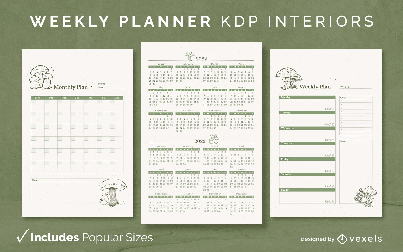 Modelo de design de diário de planejador de fungos KDP
