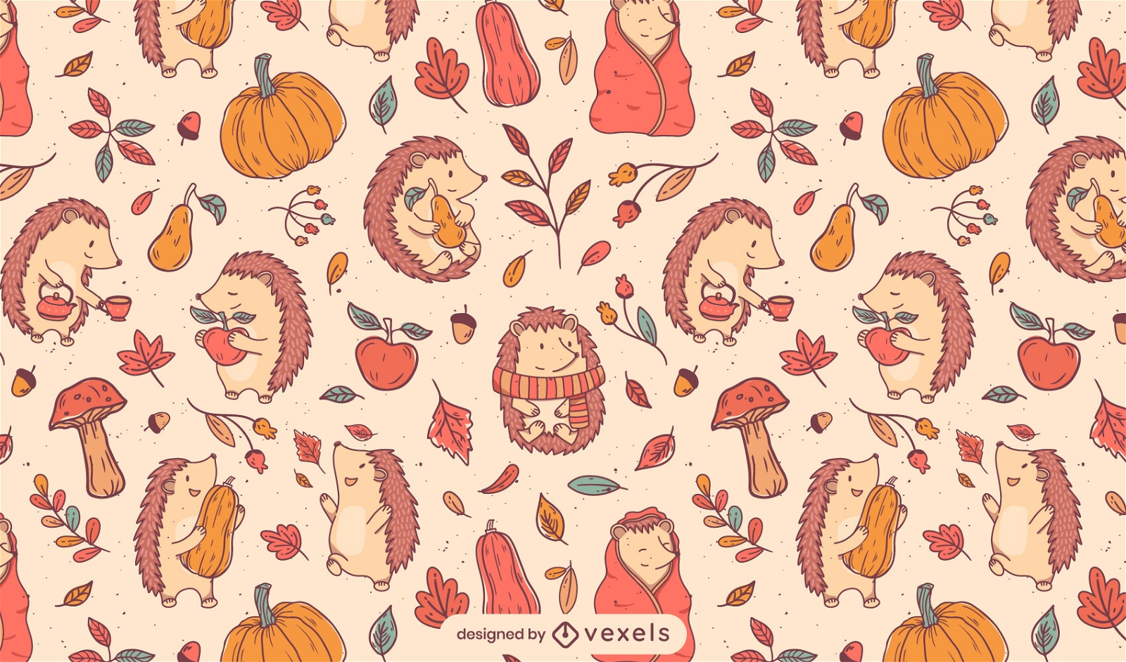 Hedgehogs and pumpkins pattern design