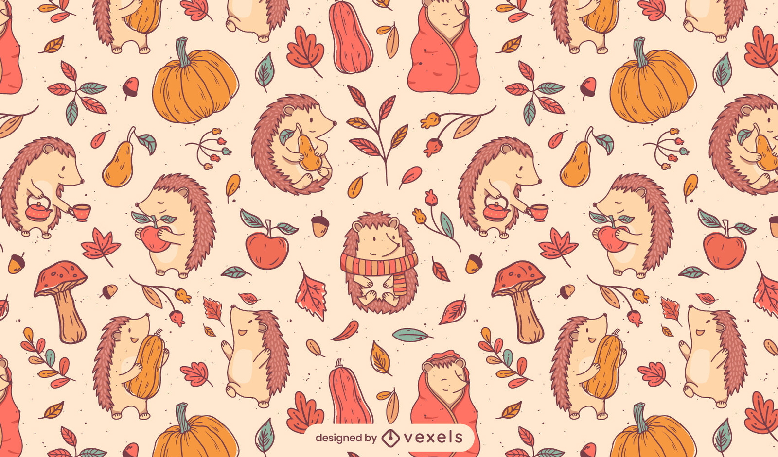 Hedgehogs and pumpkins pattern design