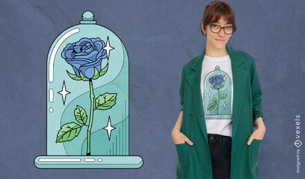 Rosa en diseño de camiseta de jarrón de cristal.