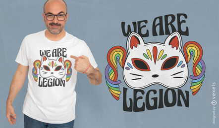 Diseño de camiseta de máscara de gato legión