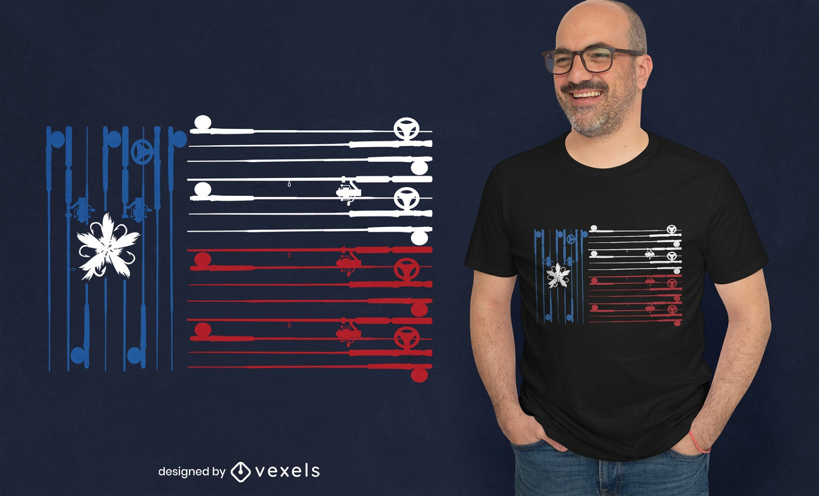 Texs-Flagge mit Angelruten-T-Shirt-Design