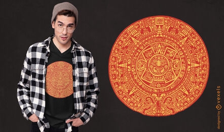 Diseño de camiseta de duotono de calendario azteca.