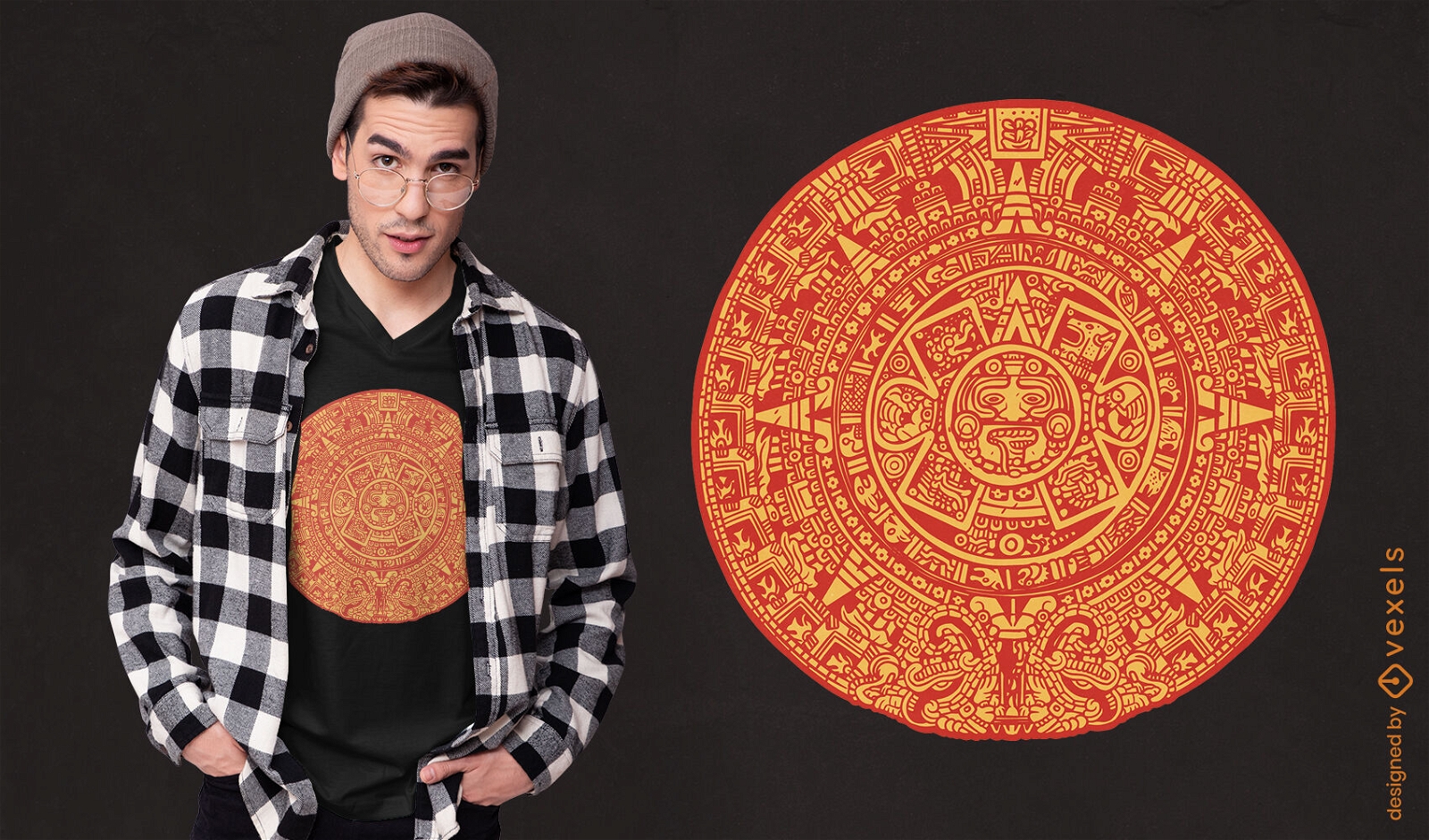 Aztec calendar duotone t-shirt design