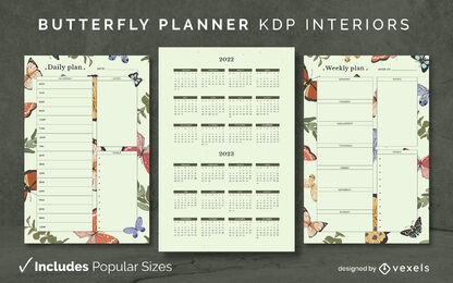 Modelo de design de diário de planejador de borboletas KDP