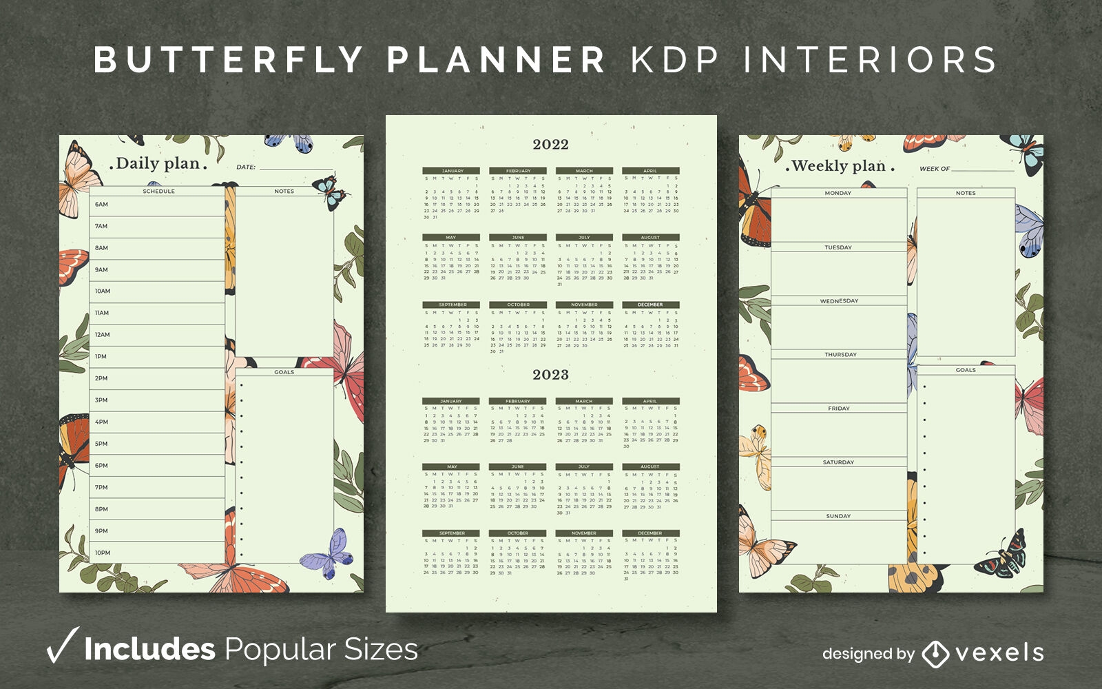 Diseño de diario de planificador de mariposas Modelo KDP