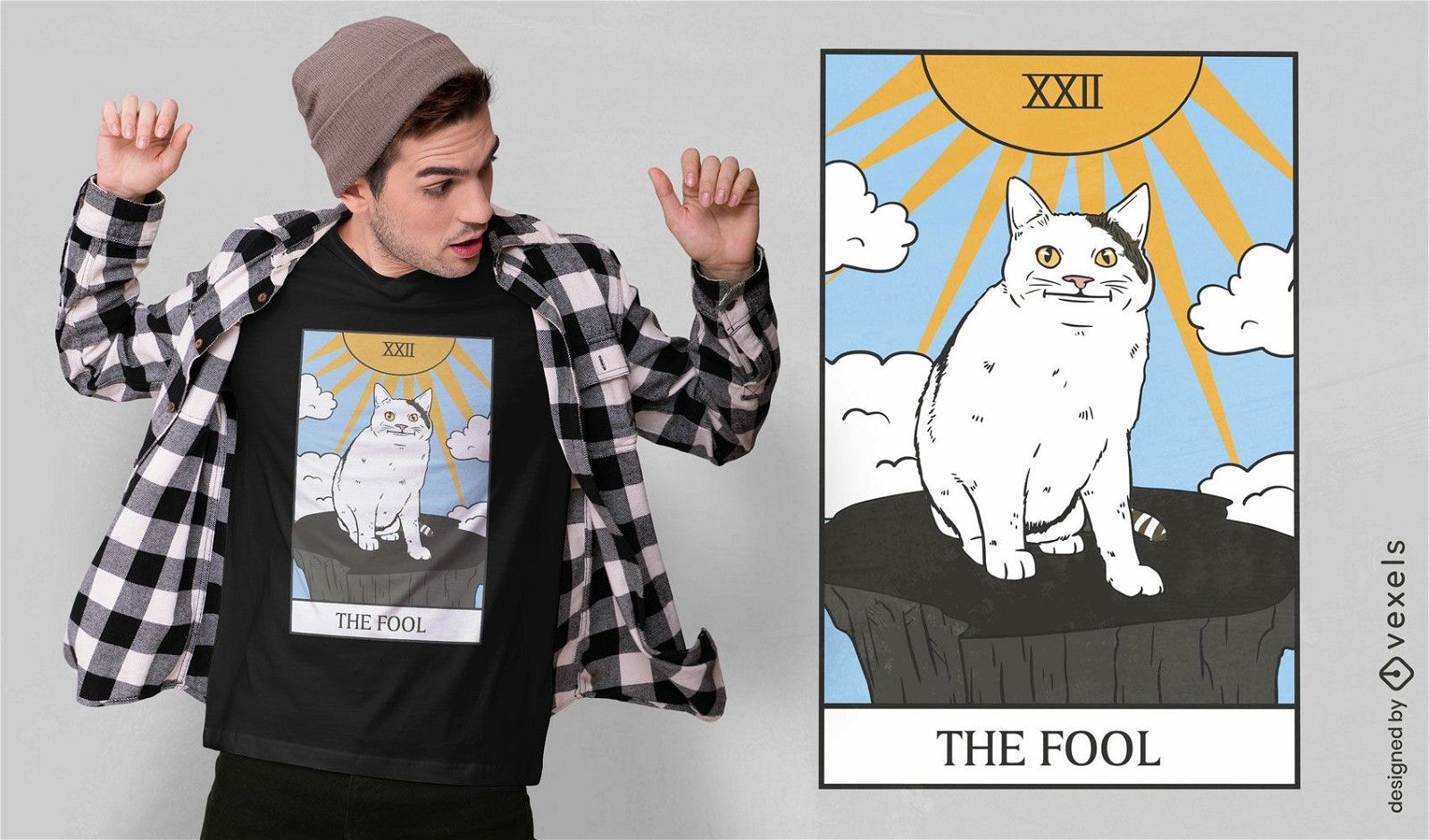 Design de camiseta de meme de cartão de tarô de gato