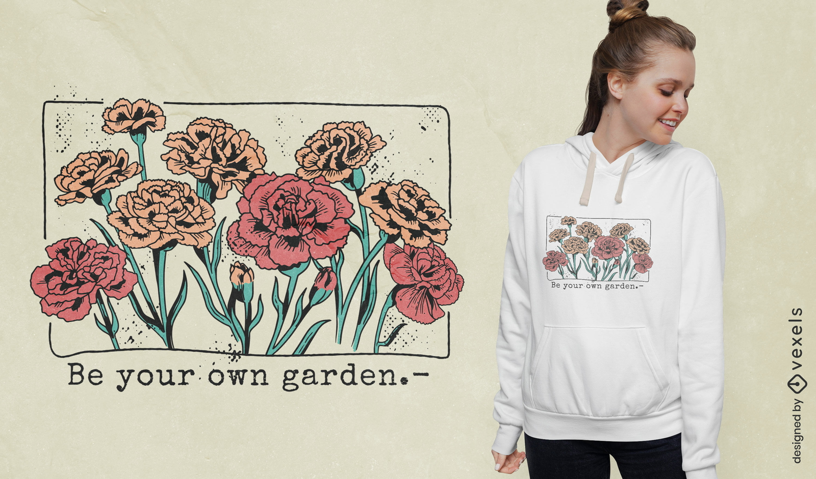 Design de camiseta de citação de jardim de flores de cravo