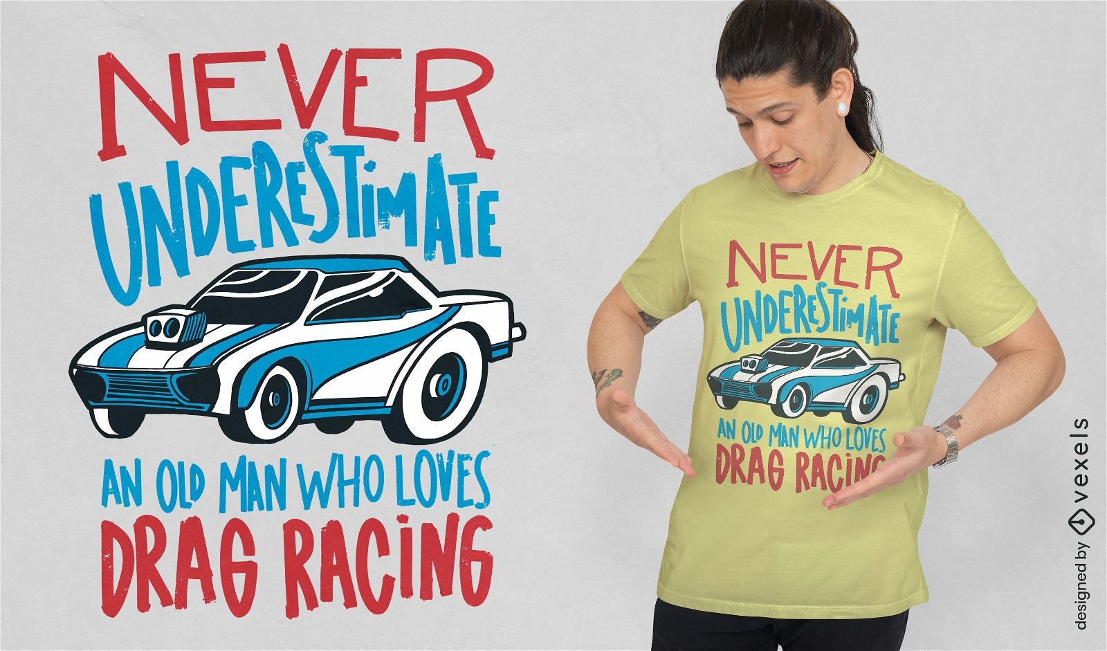 Design de camiseta com citação de carro de corrida