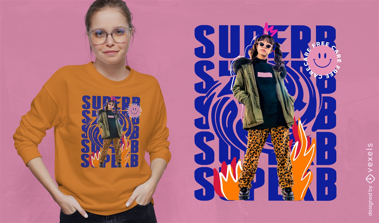 Cool girl street style psd t-shirt design