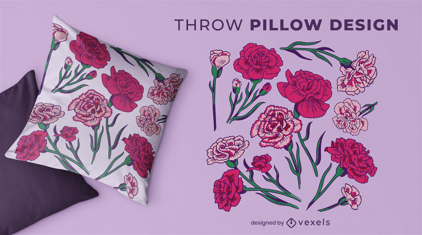 Carnation flowers throw pillow design