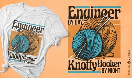 Design de camiseta de agulhas de fio e tricô