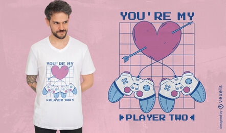 Design de camiseta de videogame de coração e joysticks