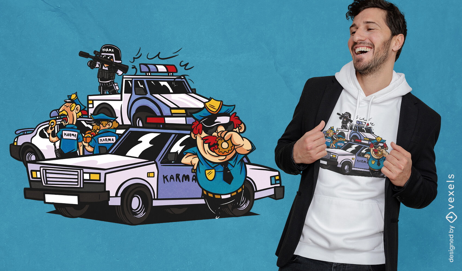 Design de camiseta de desenho animado de carros de polícia