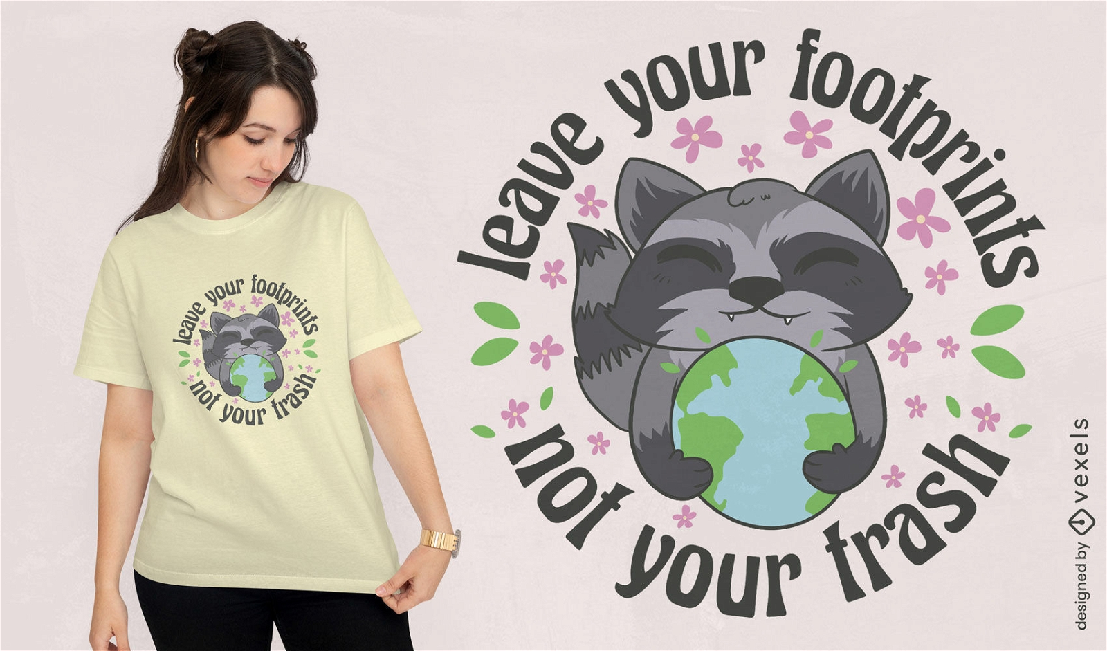 Guaxinim com design de camiseta do planeta Terra