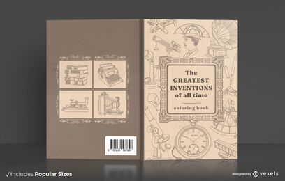 Design de capa de livro para colorir de invenções antigas
