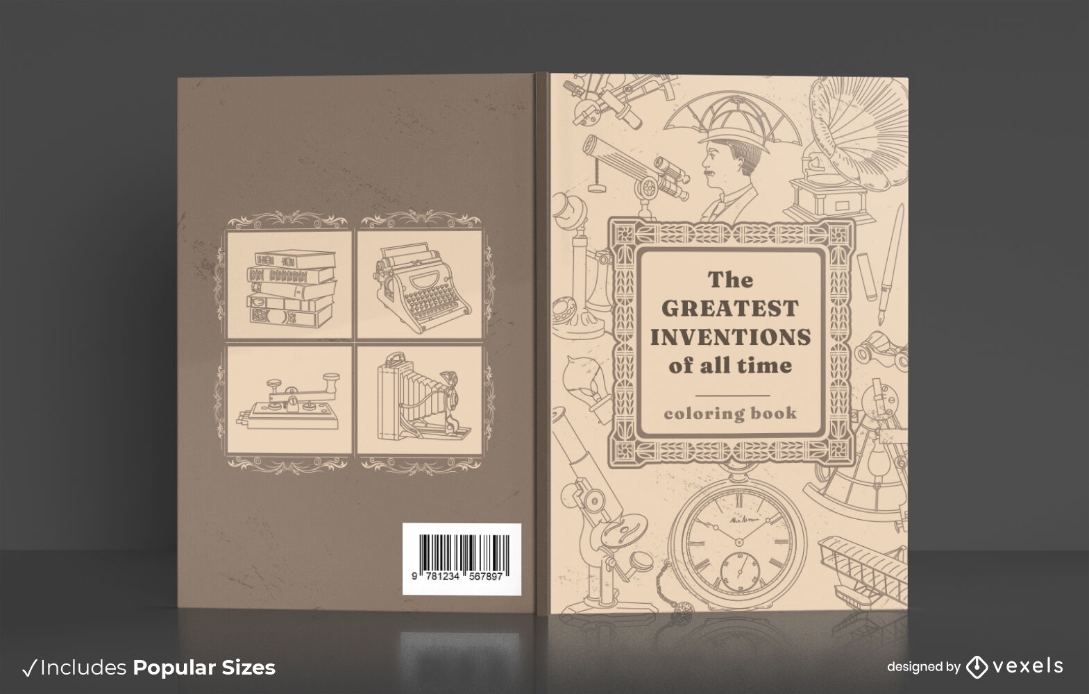 Design de capa de livro para colorir de inven?es antigas