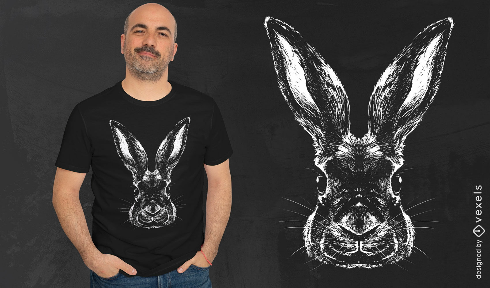 Design de camiseta realista de cabeça de animal de coelho