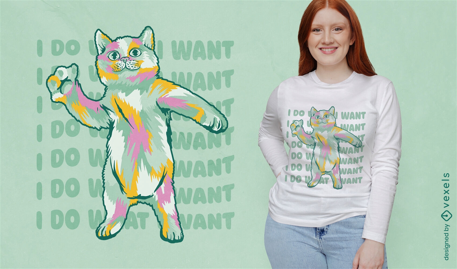 Colorful cat dancing t-shirt design