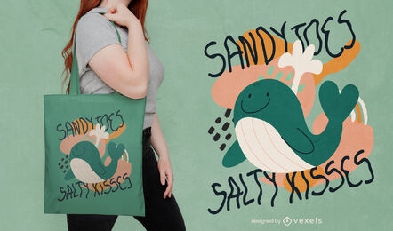 Sandy toes beach whale tote bag design