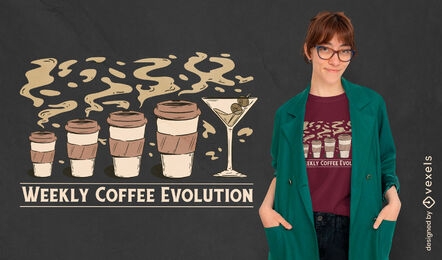 Diseño de camiseta de evolución de bebida de café.