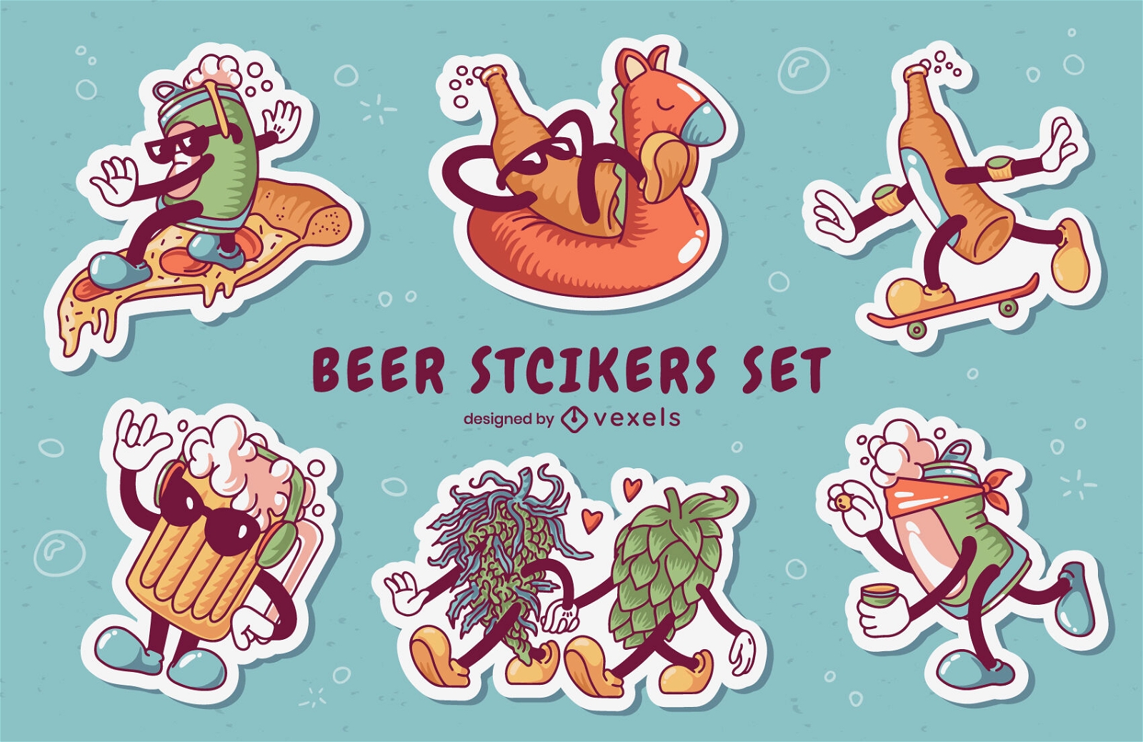 Beer characters stickers set