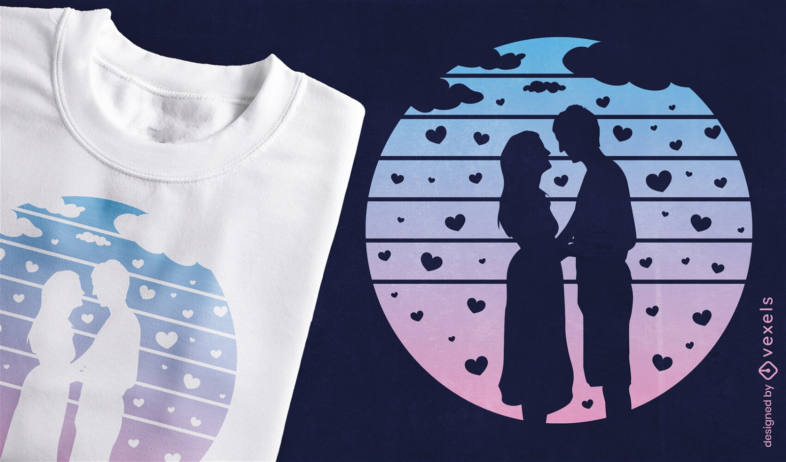 Diseño de camiseta de silueta de pareja romántica