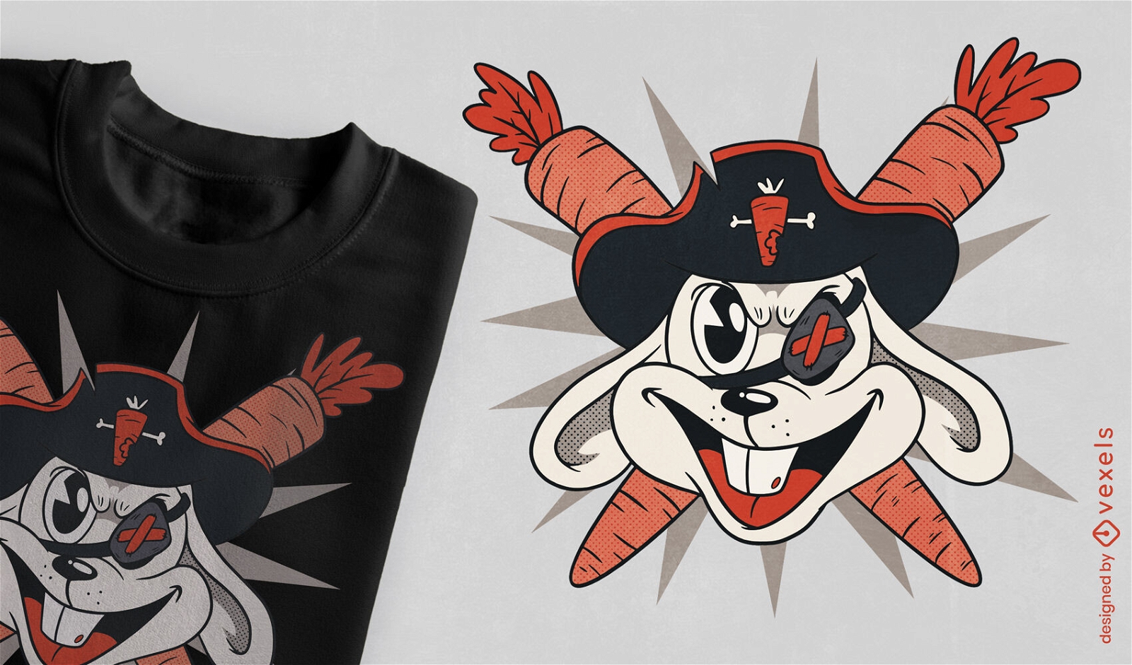 Diseño de camiseta de conejito pirata