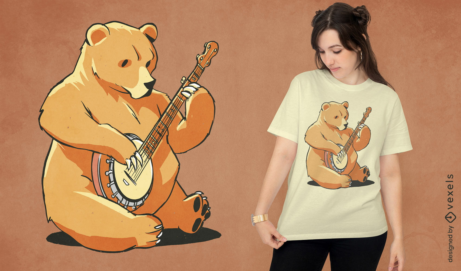 Bär, der Banjo-T-Shirt-Design spielt