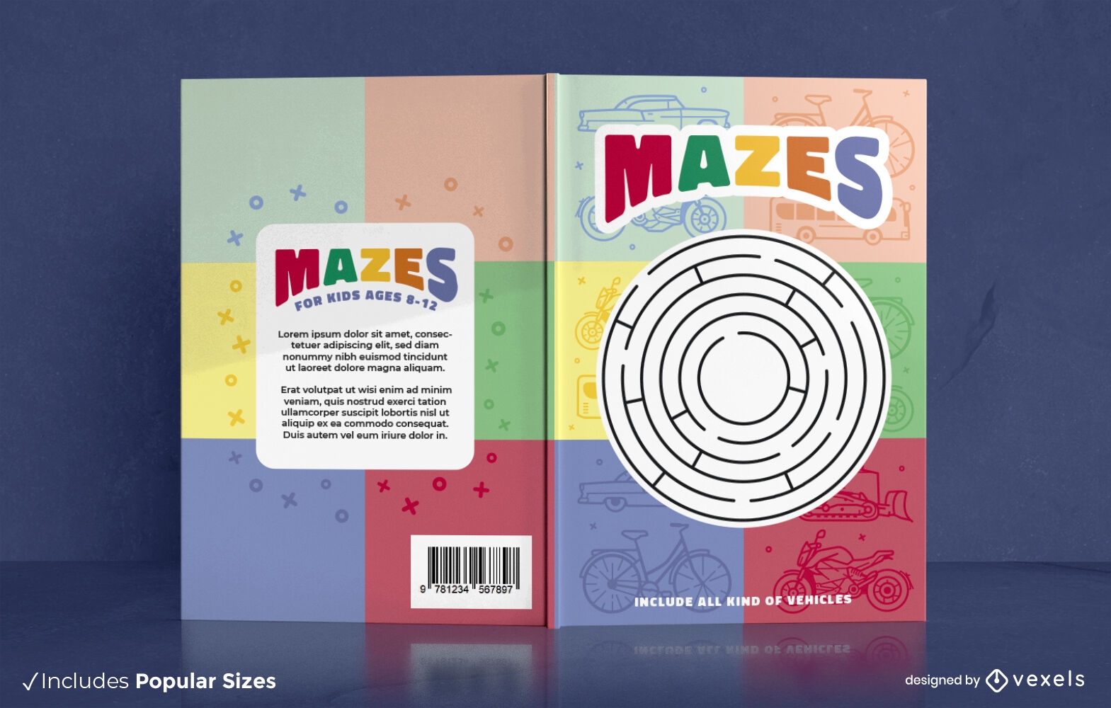Maze and transportation vehicles book cover design