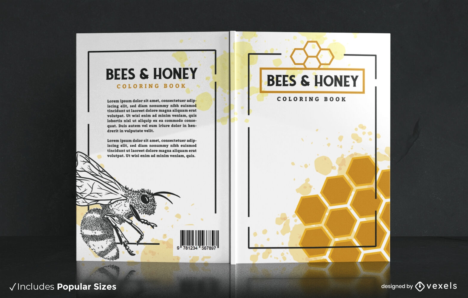 Diseño de portada de libro de abejas y miel.