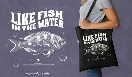 Fish In The Water Quote Tote Bag Design PSD Editable Template