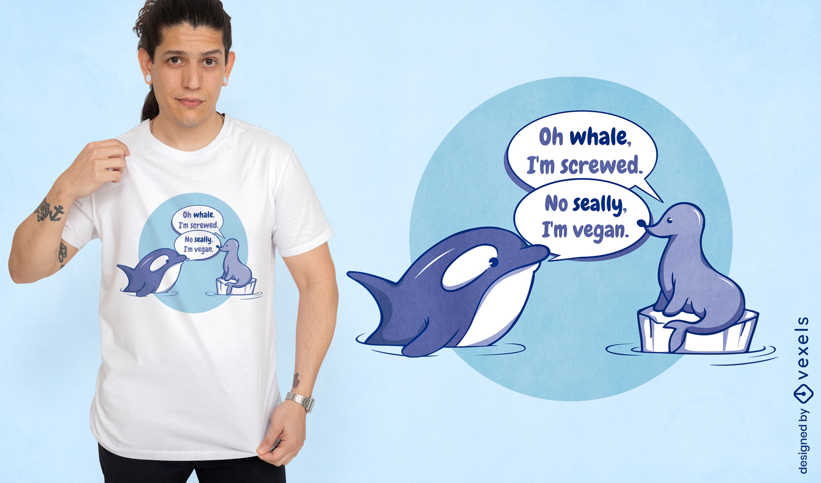 Diseño de camiseta de foca y ballena vegana