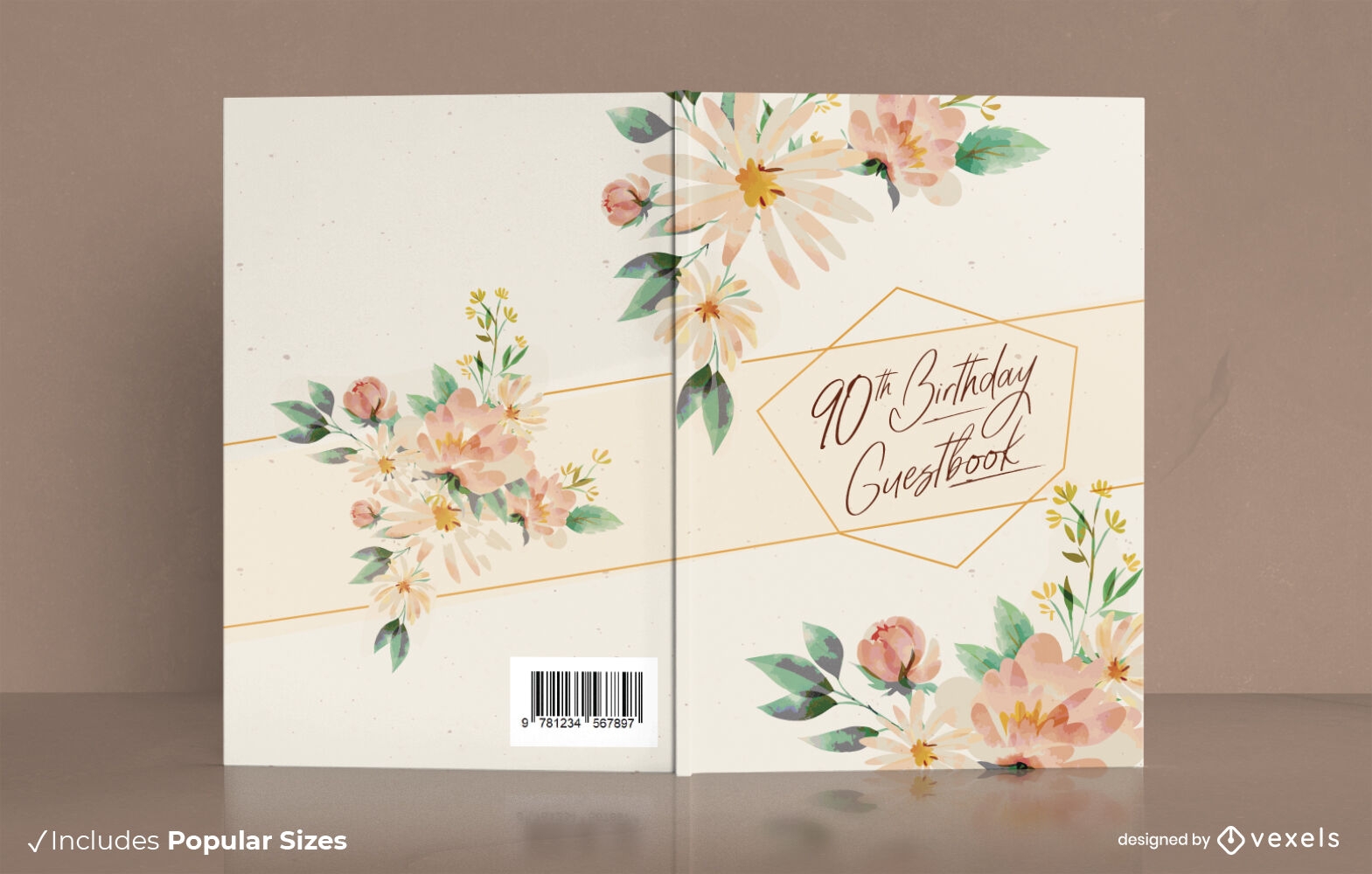 Design de capa de livro de visitas floral aquarela