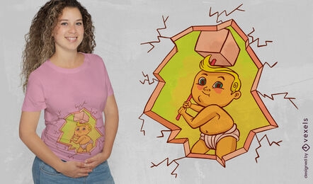 Bebê com um design de camiseta de martelo