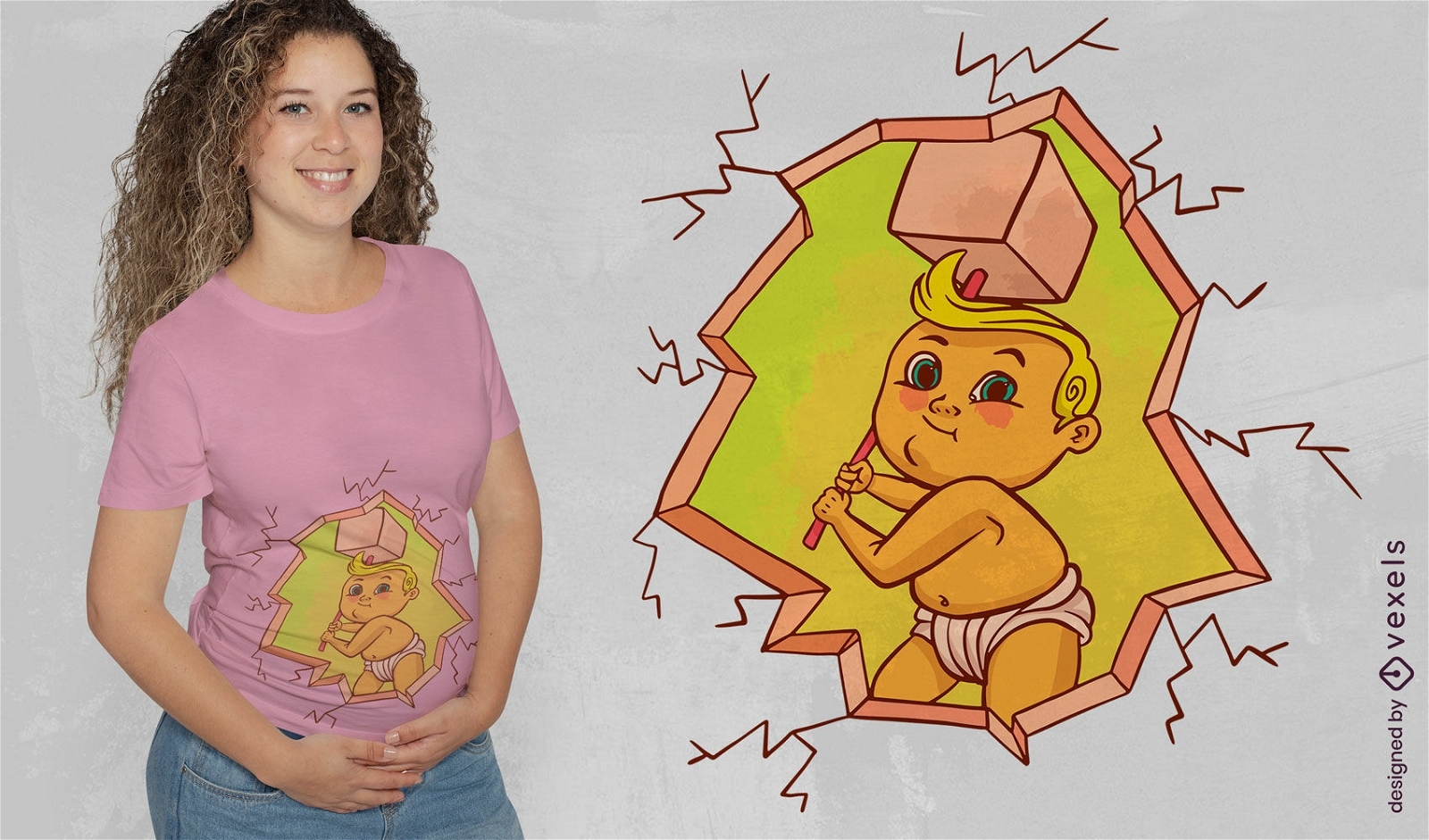 Baby mit einem Hammer-T-Shirt-Design