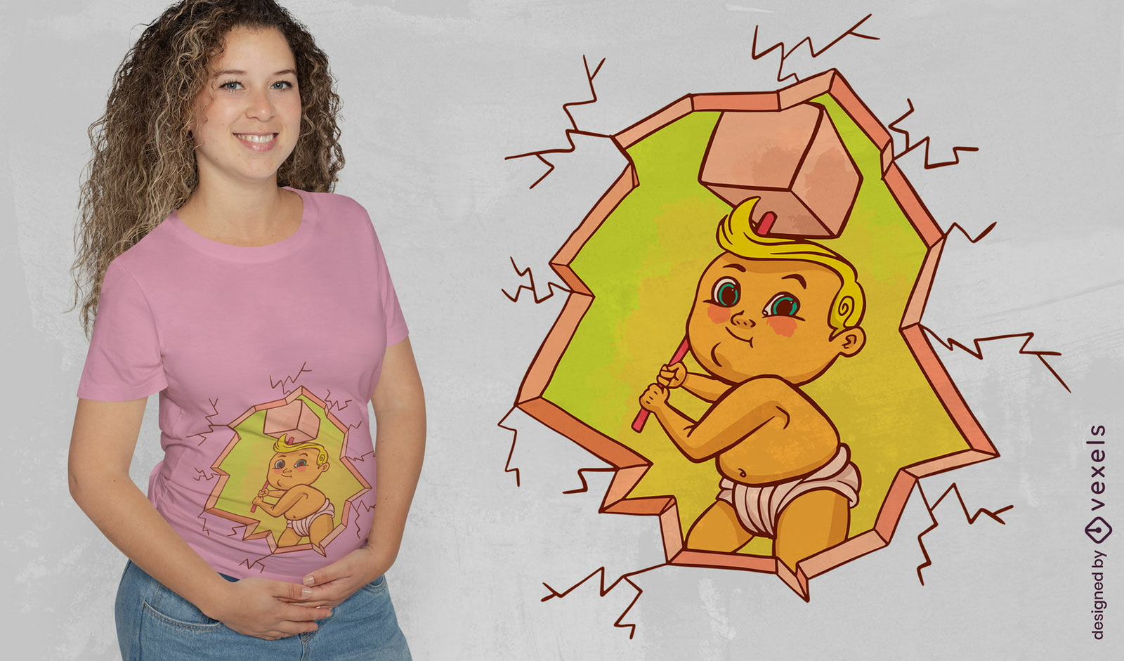 Bebê com um design de camiseta de martelo