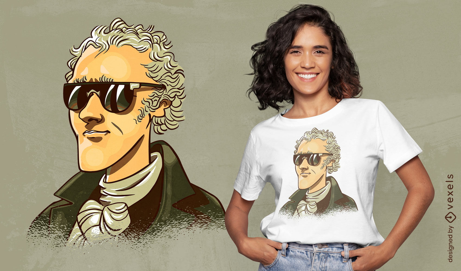 Design de camiseta com ?culos de sol Alexander Hamilton