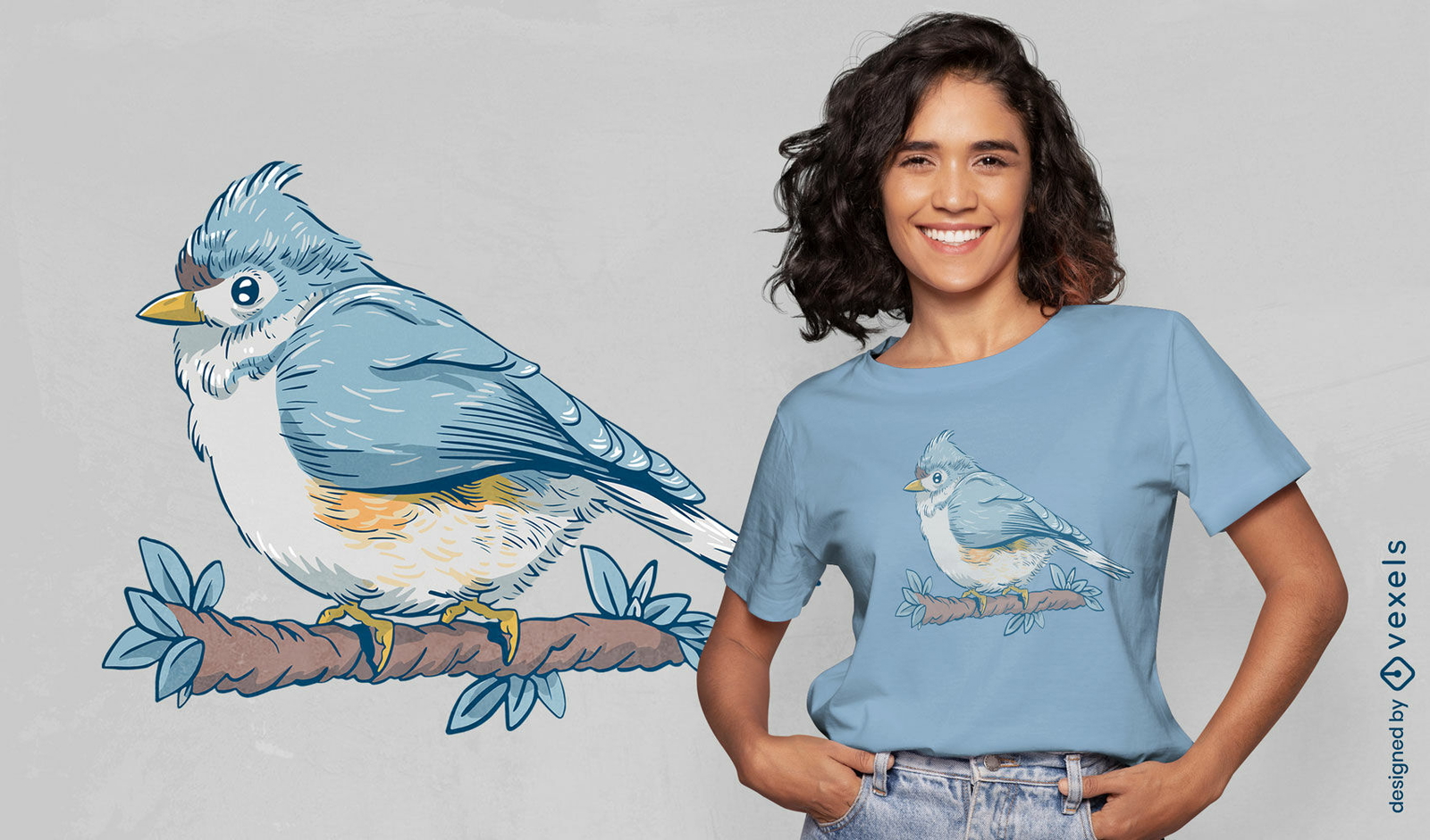 Diseño de camiseta de pájaro titmouse copetudo