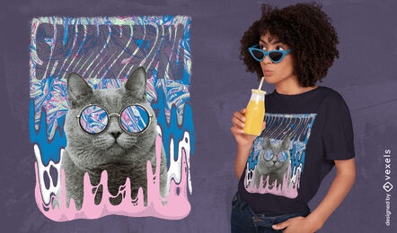 Gato usando óculos de sol psd design de camiseta