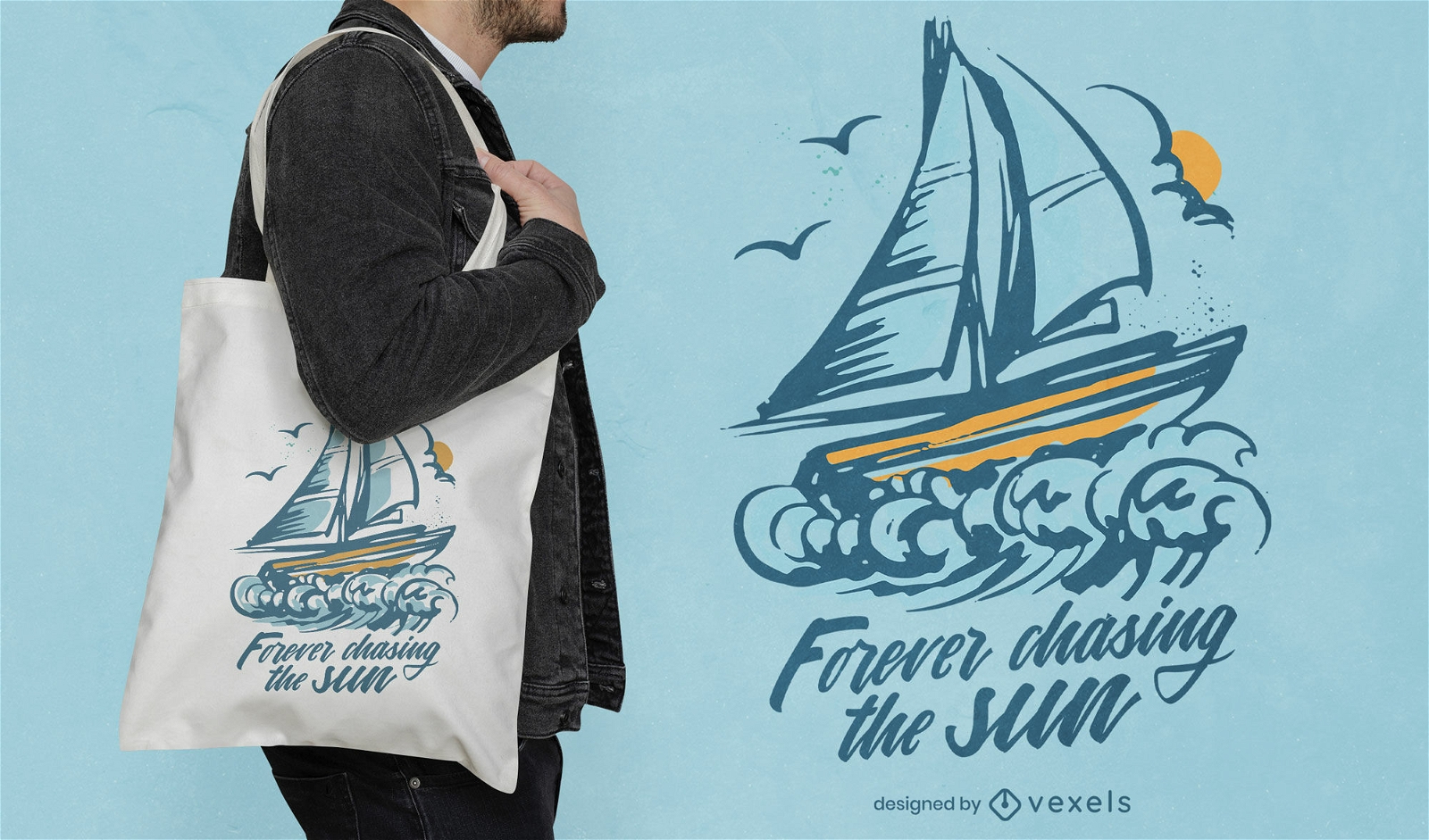 Summer boat quote tote bag design